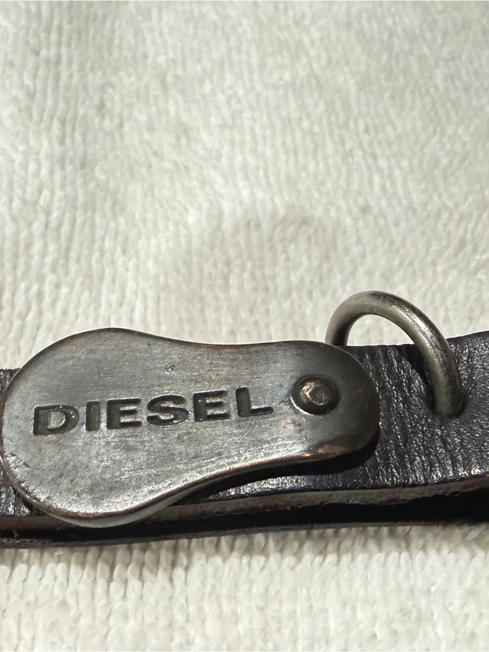 Diesel Black Leather Key/Belt Strap with Branded Gunmetal Hardware